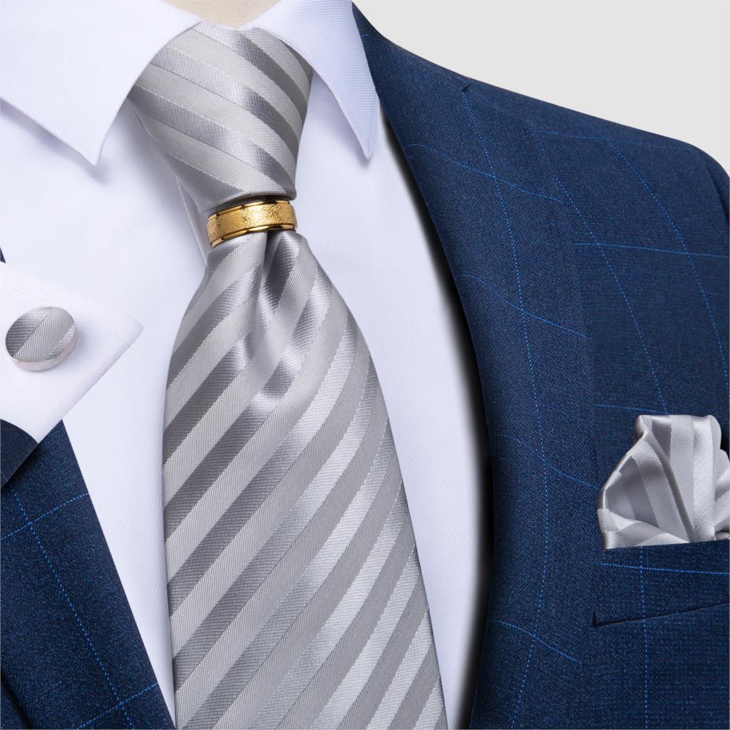 Designer Men's Necktie Striped Floral Paisley Silk Tie Pocket Square Cufflinks
