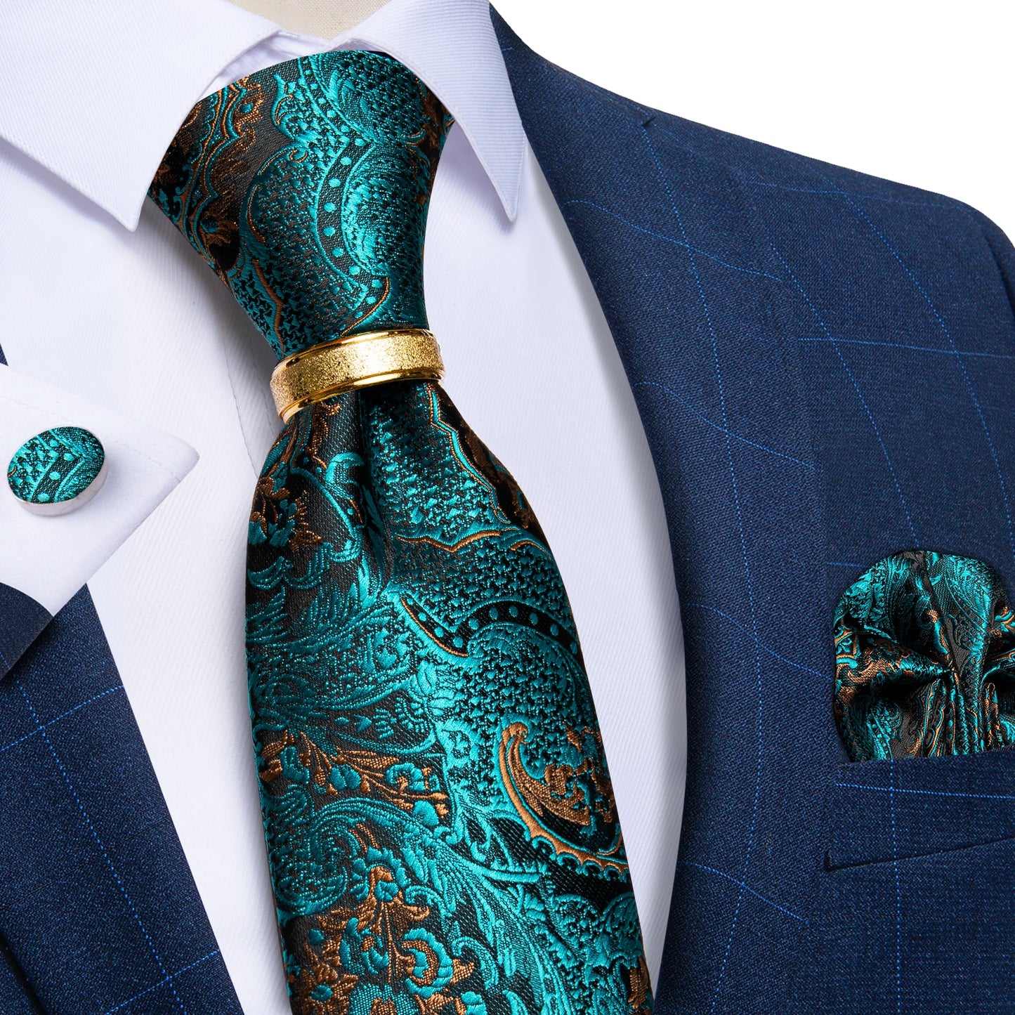 Designer Men's Necktie Striped Floral Paisley Silk Tie Pocket Square Cufflinks