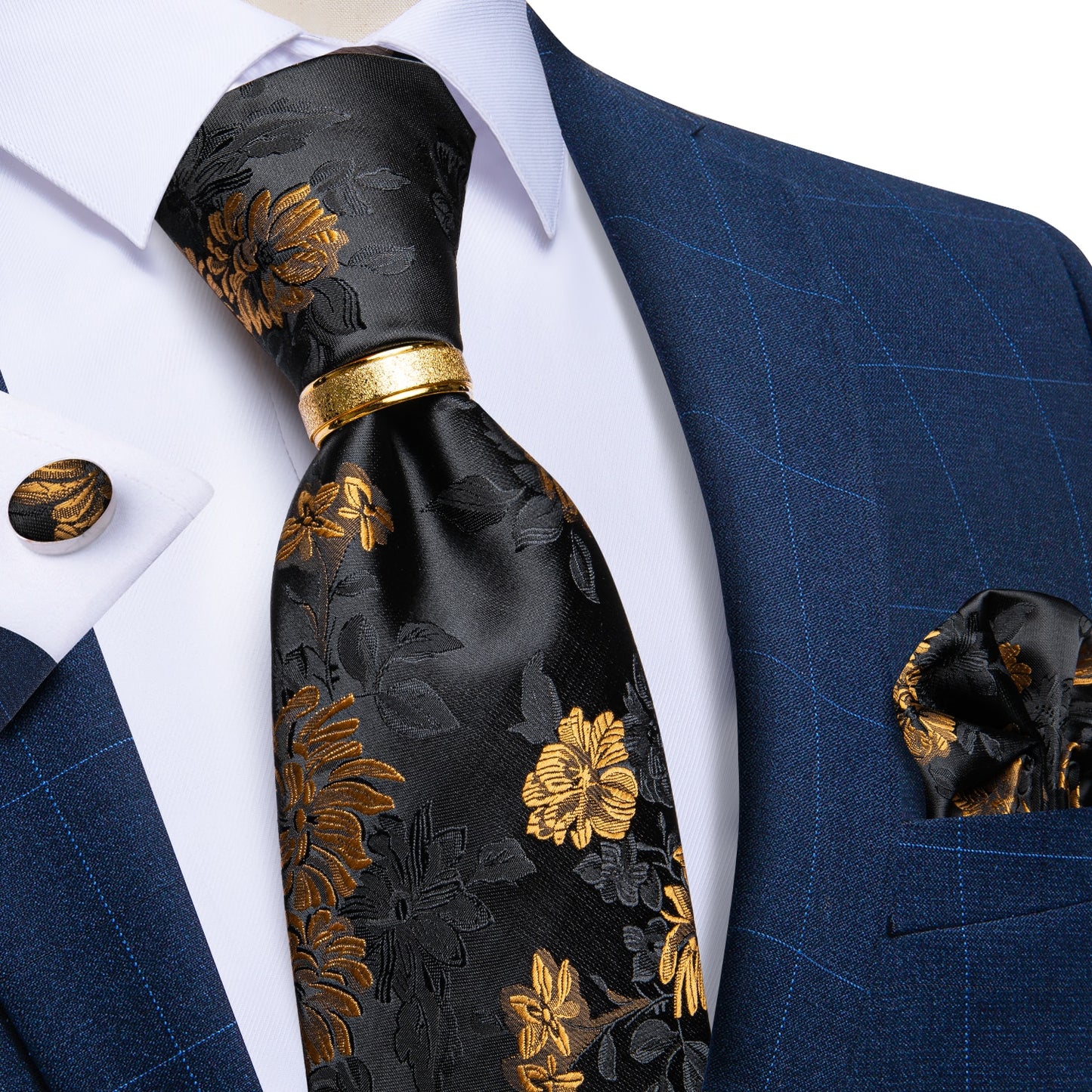 Designer Men's Necktie Striped Floral Paisley Silk Tie Pocket Square Cufflinks
