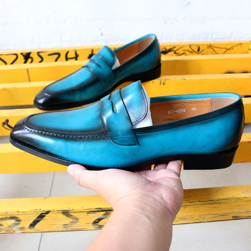 handmade genuine leather penny loafer dress shoe