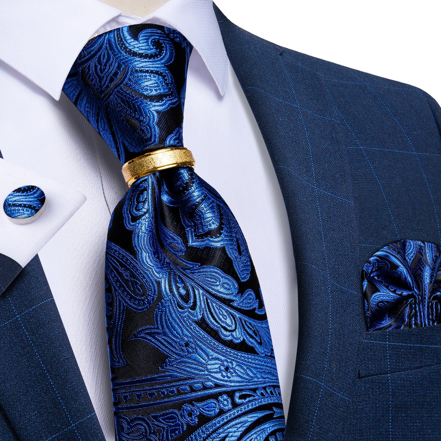 Designer Men's Necktie Striped Floral Paisley Silk Tie Pocket Square Cufflinks