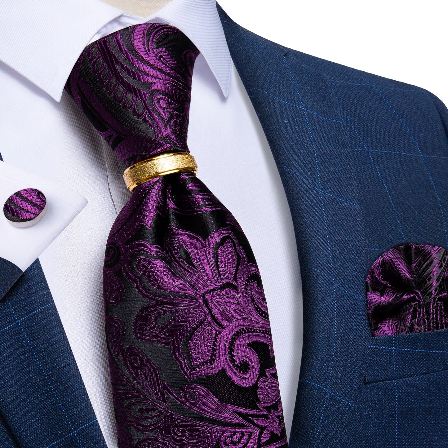Designer Men's Necktie Striped Floral Paisley Silk Tie Pocket Square Cufflinks