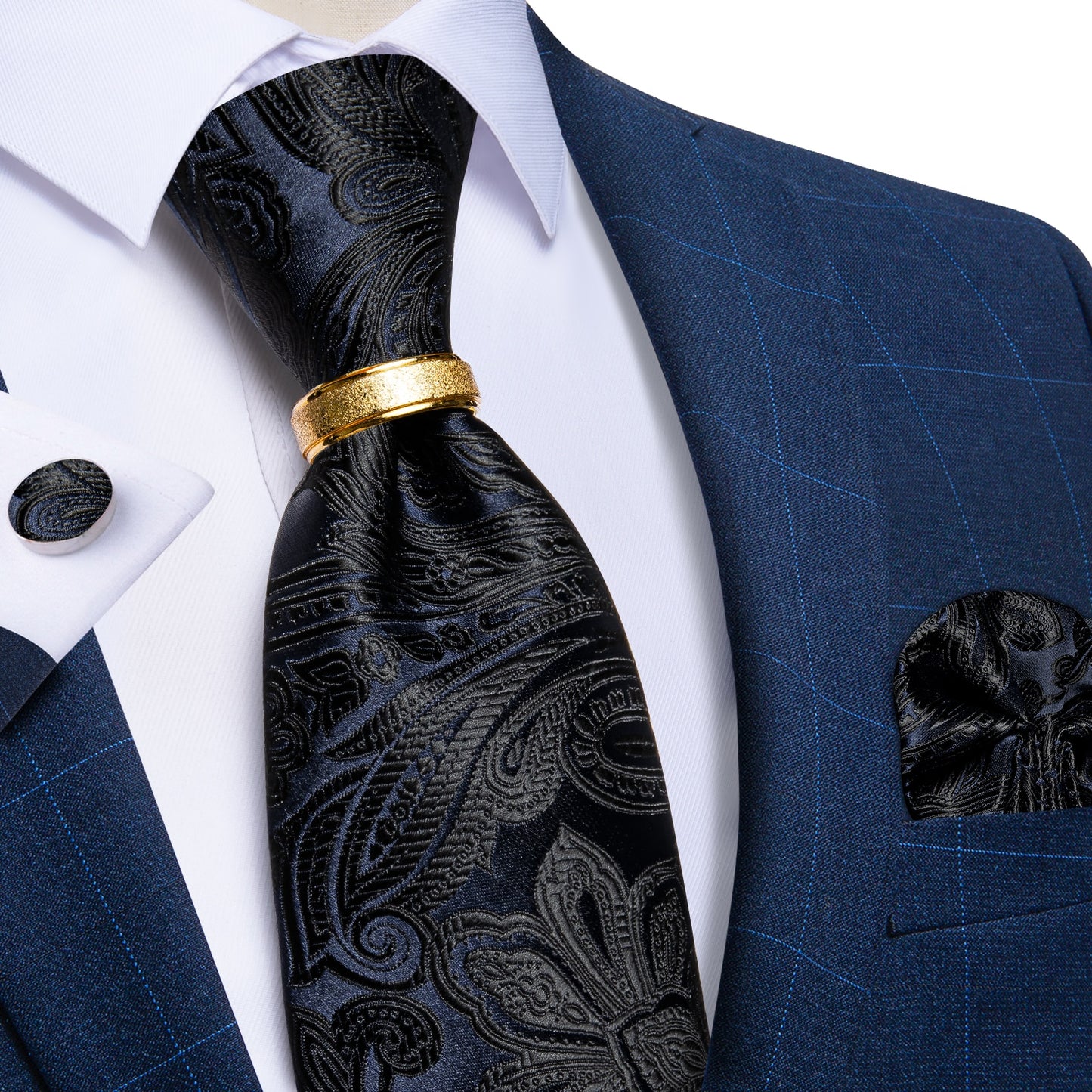 Designer Men's Necktie Striped Floral Paisley Silk Tie Pocket Square Cufflinks