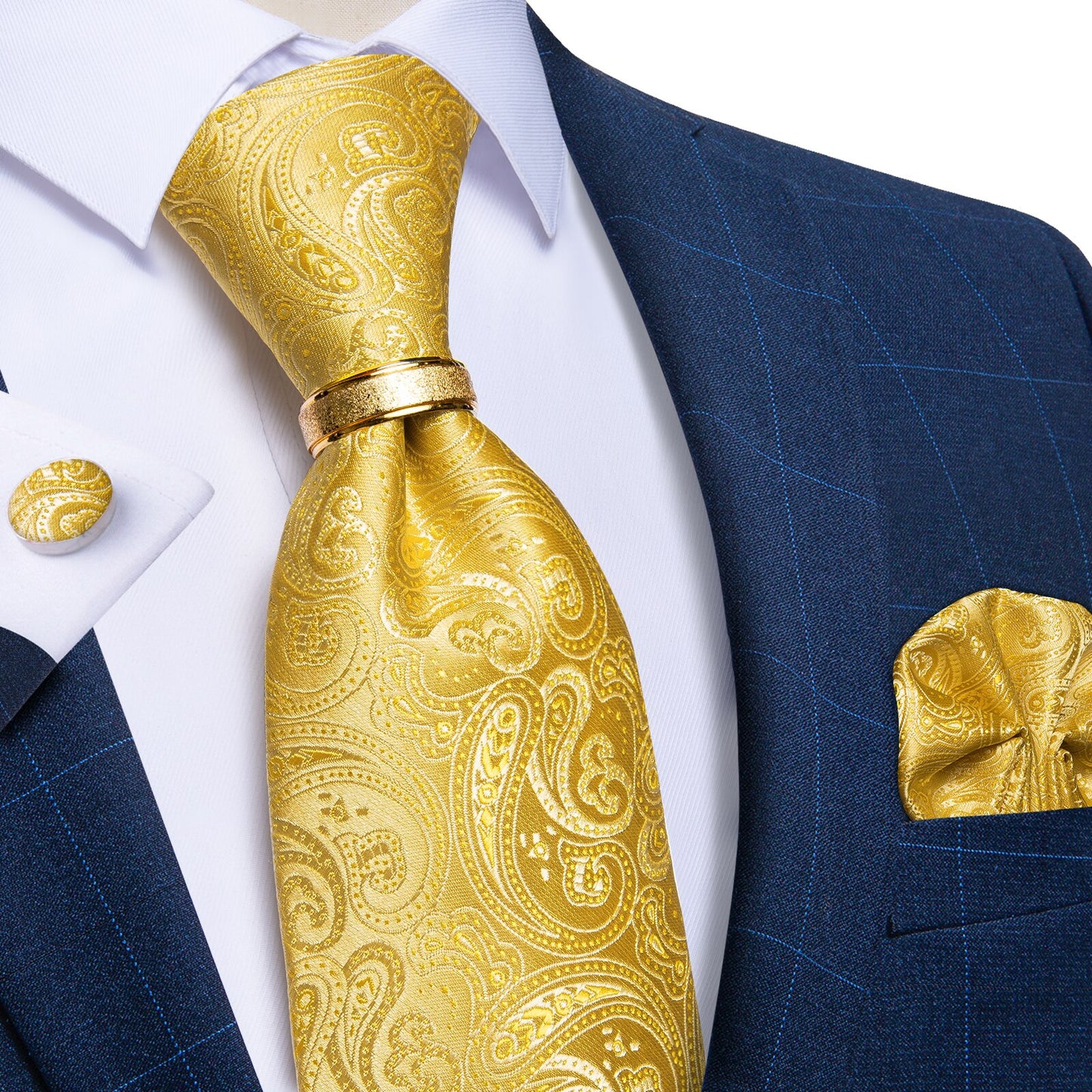Designer Men's Necktie Striped Floral Paisley Silk Tie Pocket Square Cufflinks