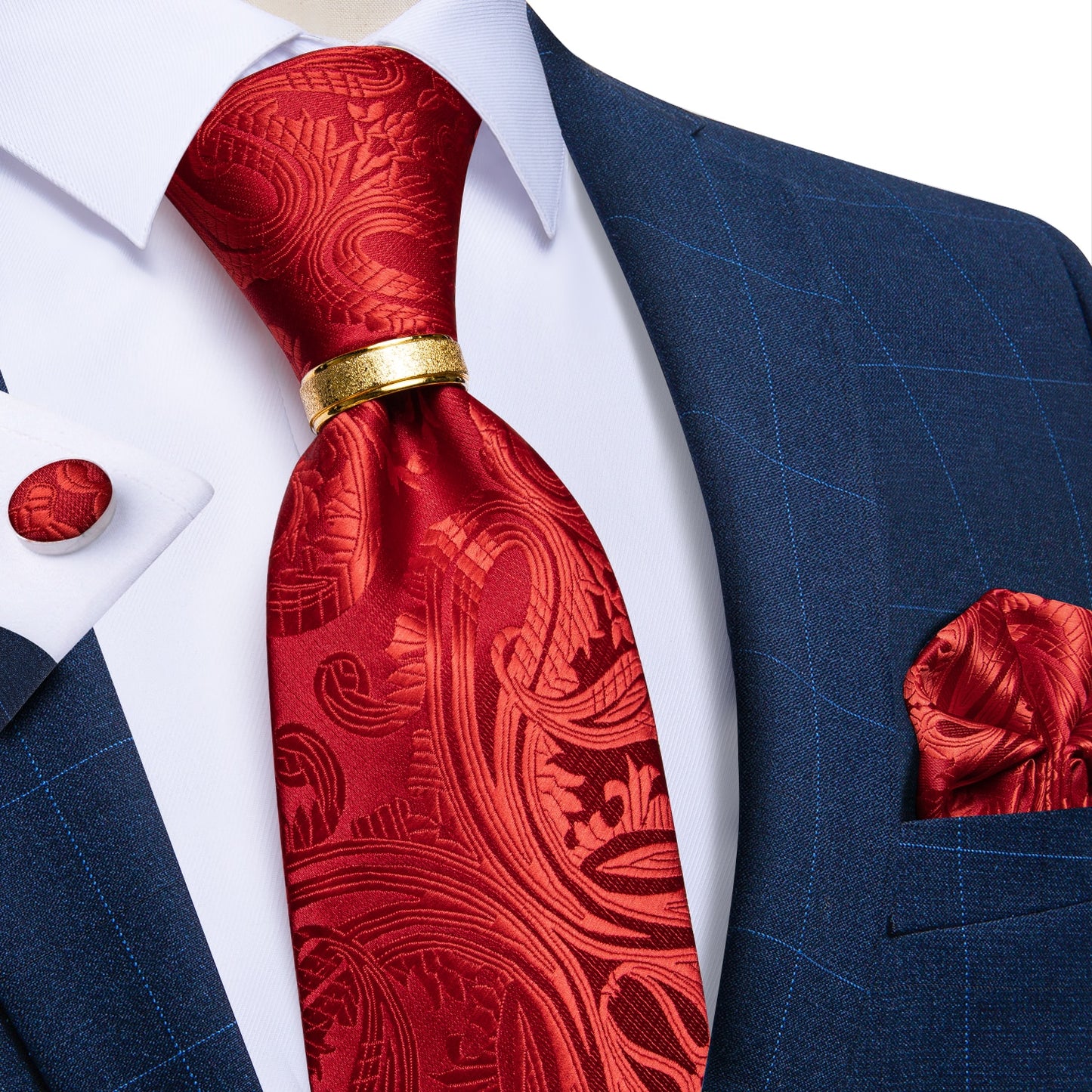 Designer Men's Necktie Striped Floral Paisley Silk Tie Pocket Square Cufflinks