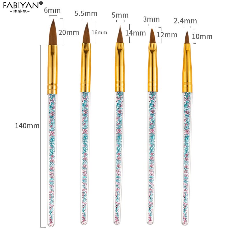 5Pcs/set 11/13/15/17/19mm Nail Art Crystal Brush
