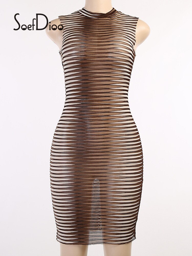 Striped O-neck Mini Dress